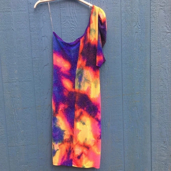 Cameo Women's Plus Size 1X One Shoulder Tie Dye Shimmer Dress - Picture 5 of 5